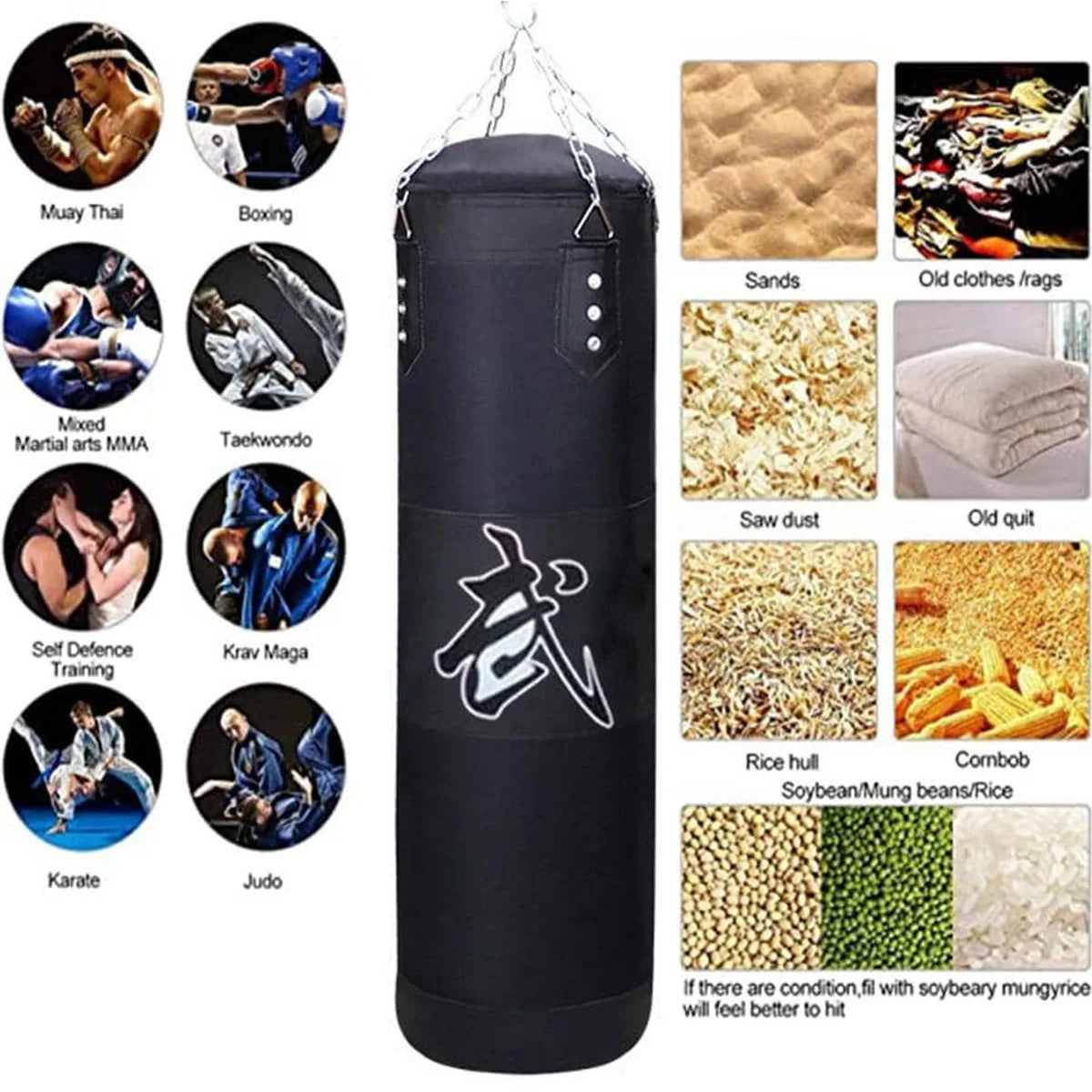 Sac de frappe suspendu avec chaîne acier – boxe et MMA